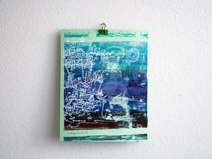 Cliffhanger monoprint in blues and purples by Kathryn DiLego - Haunted House of Projects - 1