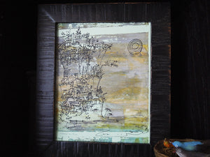 Cliffhanger monoprint in moody neutrals by Kathryn DiLego - Haunted House of Projects - 1