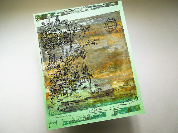 Cliffhanger monoprint in moody neutrals by Kathryn DiLego - Haunted House of Projects - 3