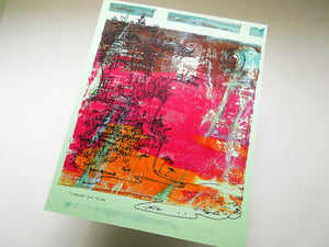 Cliffhanger monoprint in rani pink, marigold orange and mint by Kathryn DiLego - Haunted House of Projects - 2