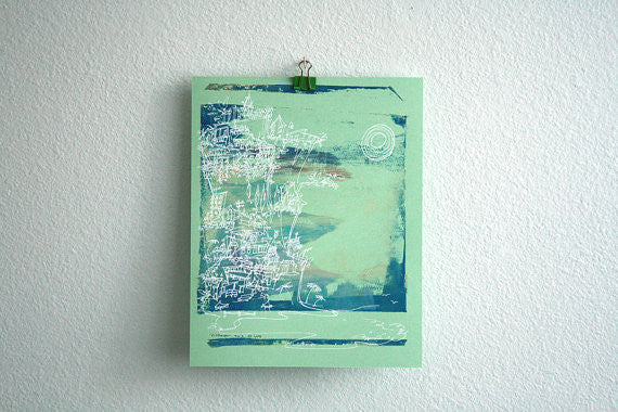 Cliffhanger monoprint in pool blue by Kathryn DiLego - Haunted House of Projects - 1